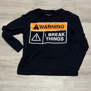 Black Long Sleeve Kids Shirt with Warning Print